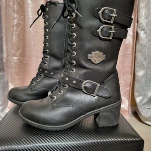 Women's Black Aldale Harley Davidson Motorcycle Biker Boots Size 10